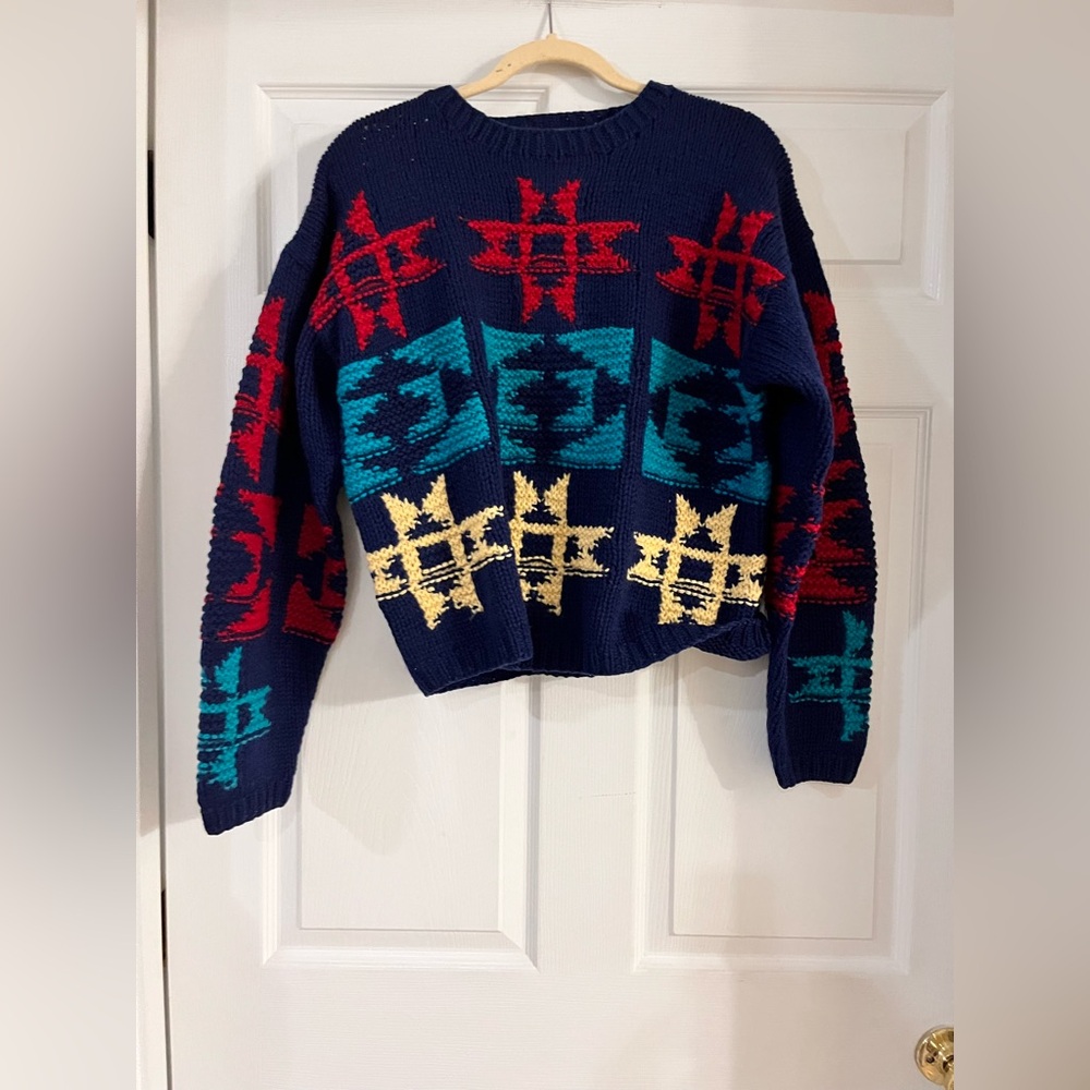 Vtg Woolrich Women's Large‎ Sweater Blue 90s 100% Wool Nordic Southwestern